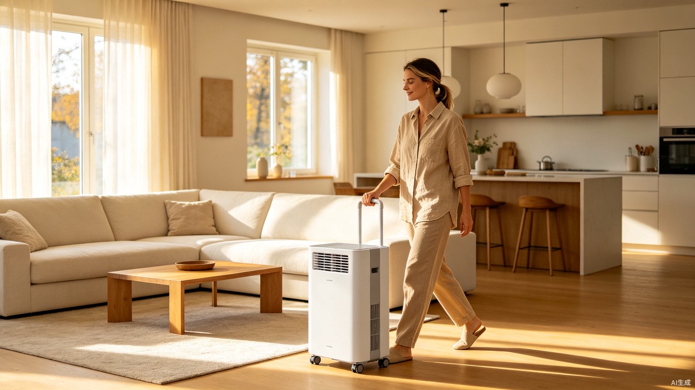 Coolizi being moved between rooms on its swivel casters