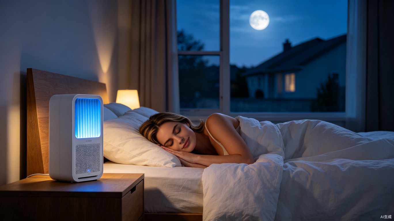 Coolizi running quietly in a bedroom at night