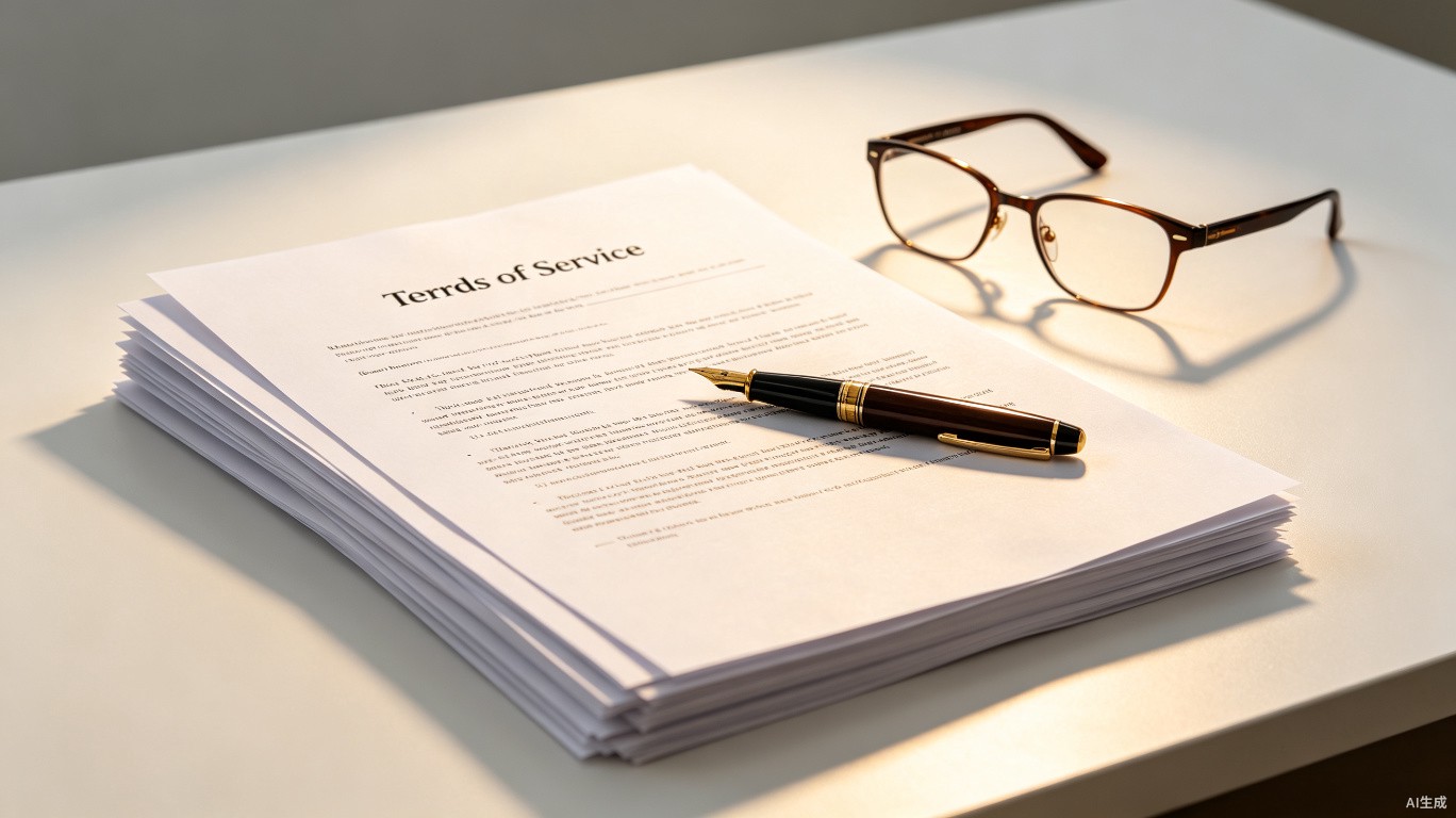 Document and fountain pen on a clean desk representing terms of service